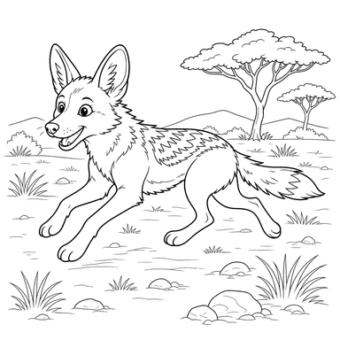 Running Jackal in Savanna Coloring Page