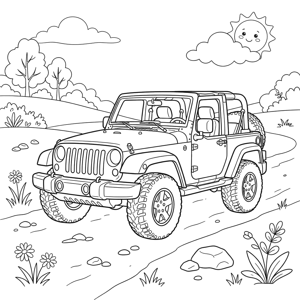 Jeep Wrangler Coloring Page for Kids