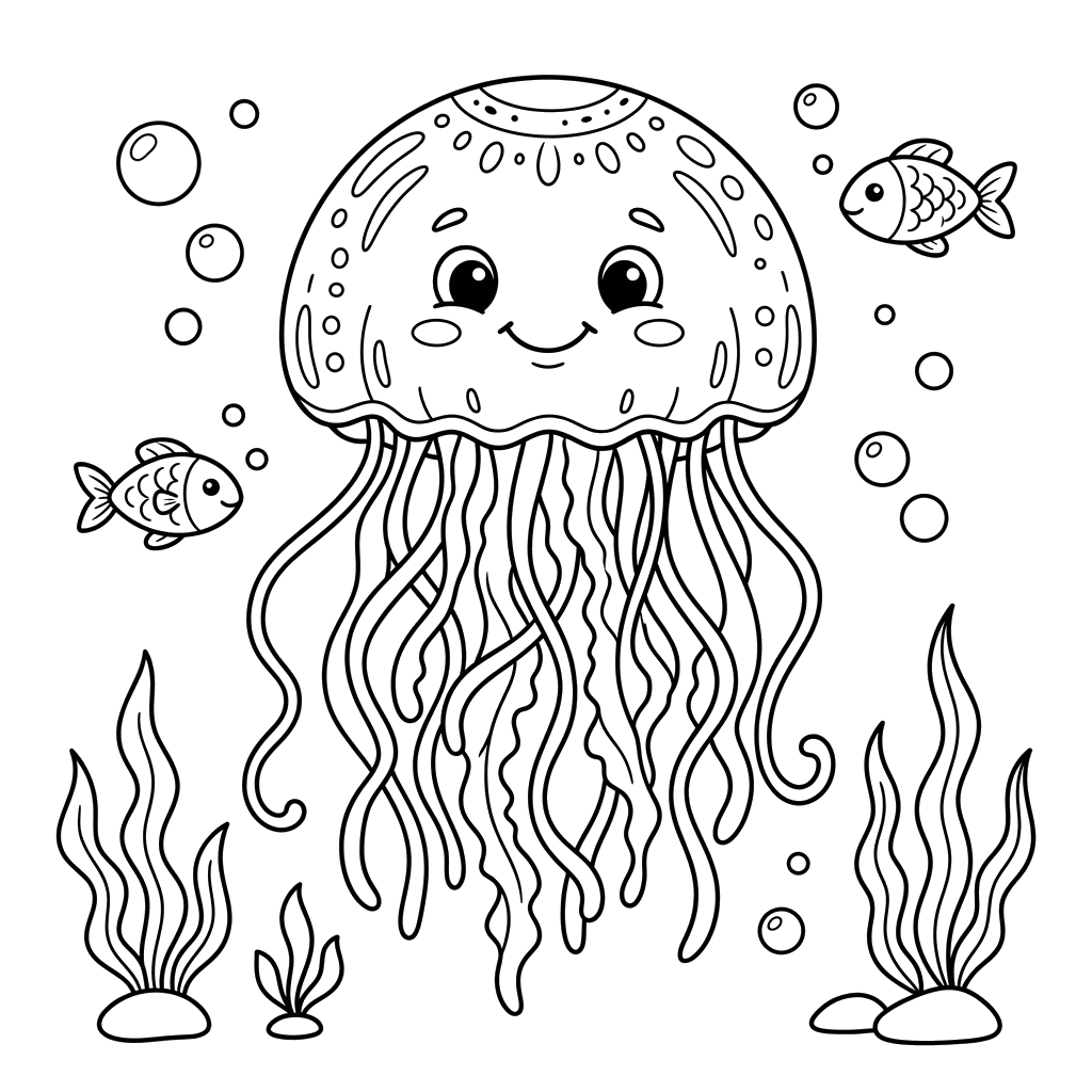 Jellyfish in Ocean Coloring Page