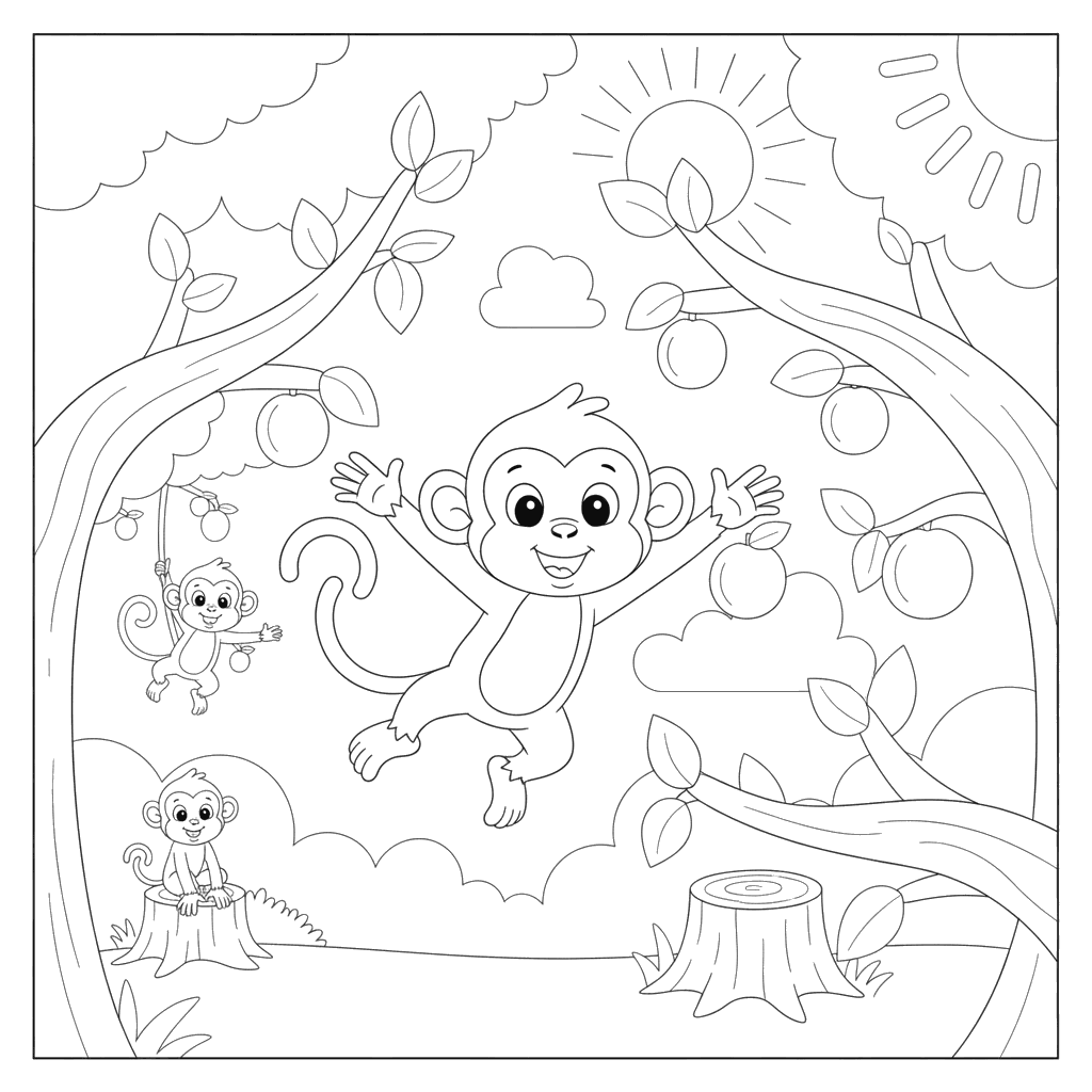 Jumping Monkey Coloring Page