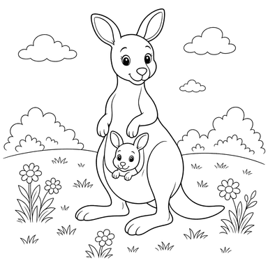 Kangaroo with Joey Coloring Page