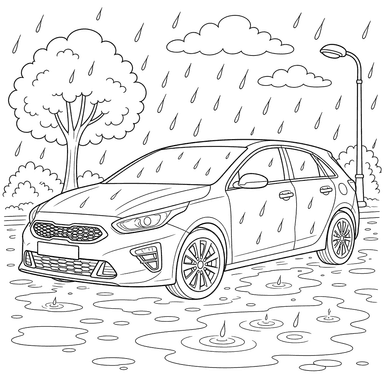 Kia Ceed Hatchback in the Rain Coloring Page