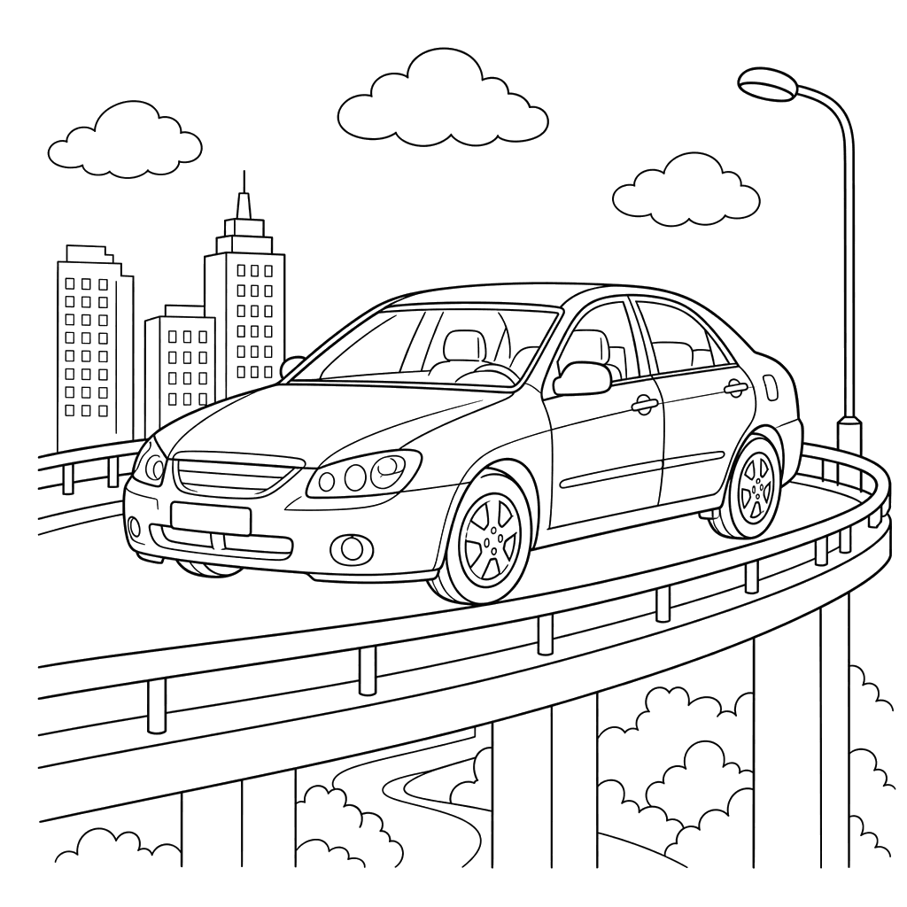 Kia Cerato Sedan on Ramp Coloring Page