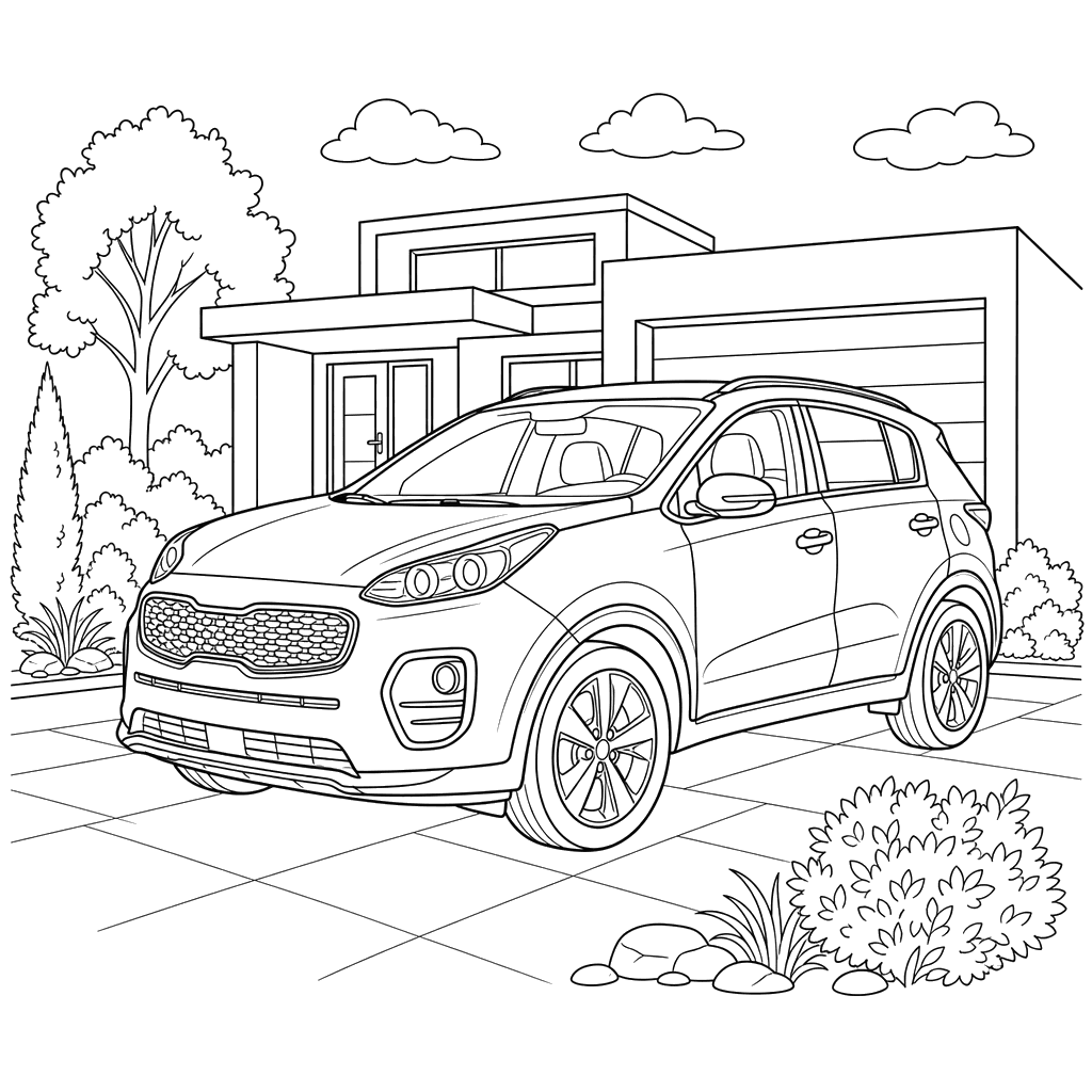 Kia Sportage in Front of Modern House