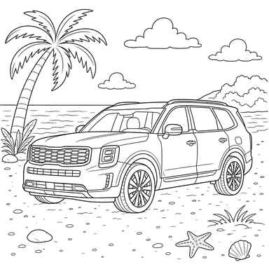 Kia Telluride SUV on the Beach Coloring Page