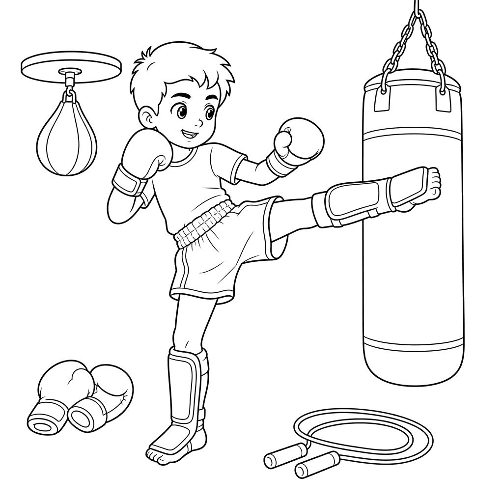 Kickboxing Coloring Page