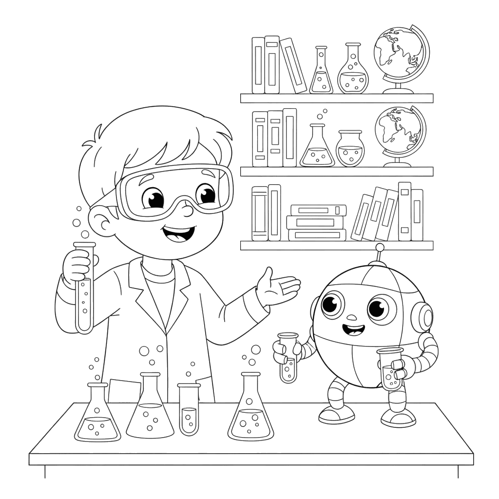 Kid Scientist Lab Coloring Page