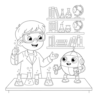 Kid Scientist Lab Coloring Page