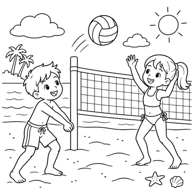 Children Playing Beach Volleyball