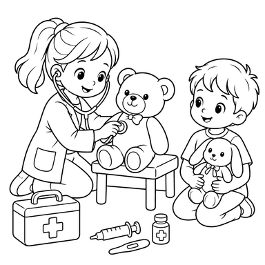 Kids Playing Toy Hospital Coloring Page
