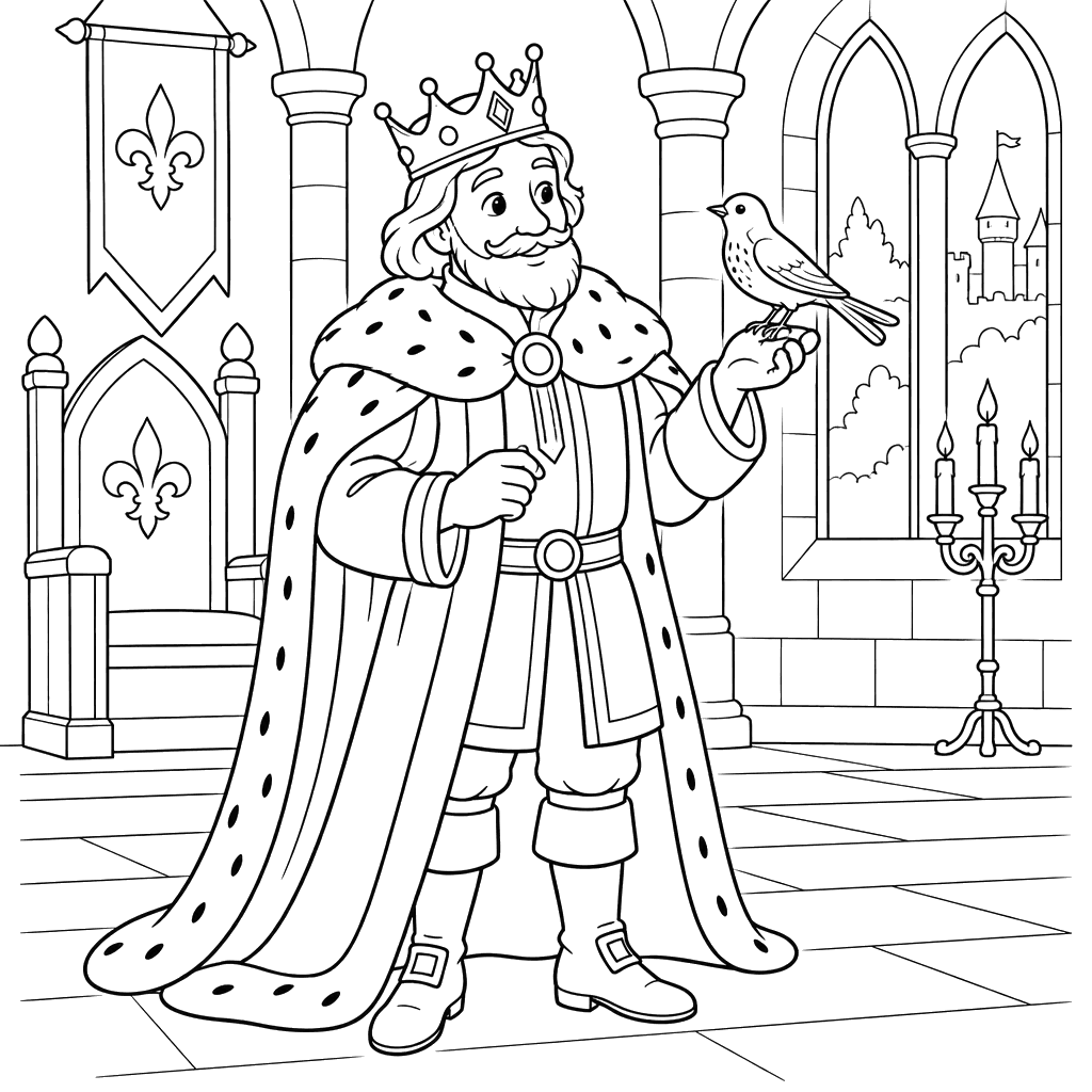 King Thrushbeard in the Castle Coloring Page