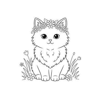 Kitten with a Flower Crown Coloring Page