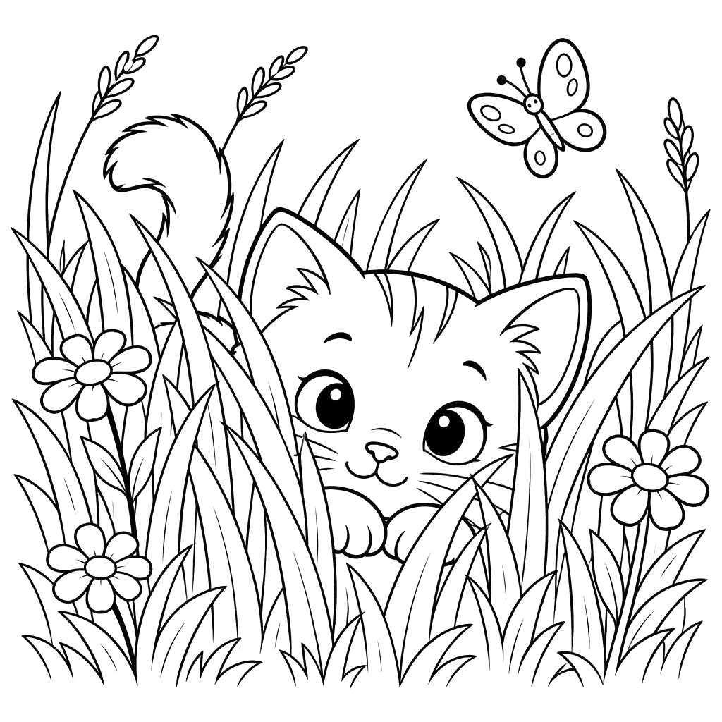 Kitten Hiding in Tall Grass