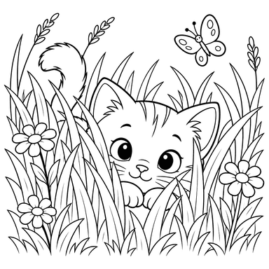 Kitten Hiding in Tall Grass