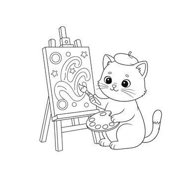 Kitten Painting at an Easel