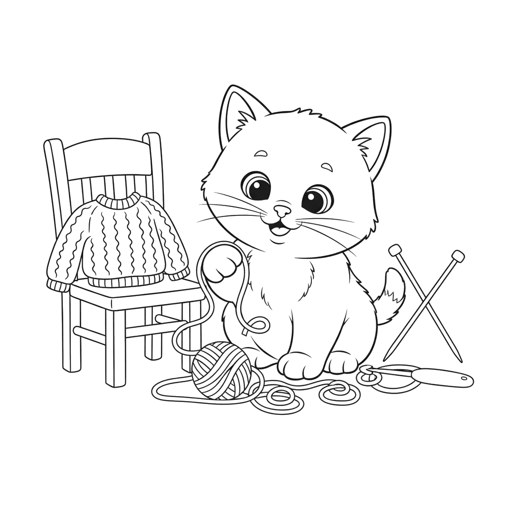 Kitten with a Ball of Yarn
