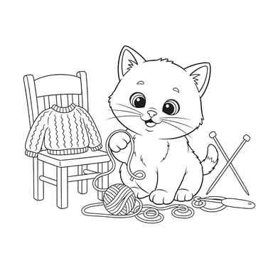 Kitten with a Ball of Yarn