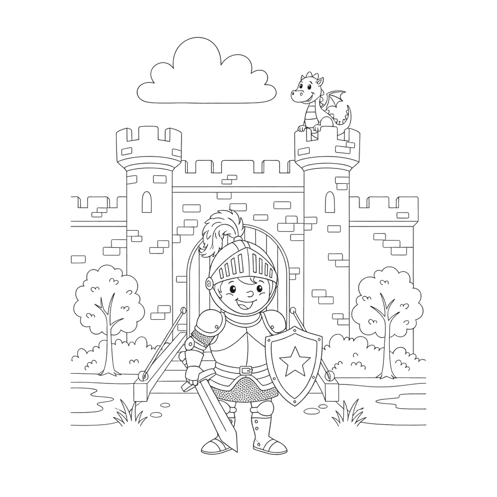 Knight at Castle Gate Coloring Page