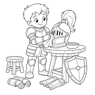 Knight Cleaning Armor Coloring Page