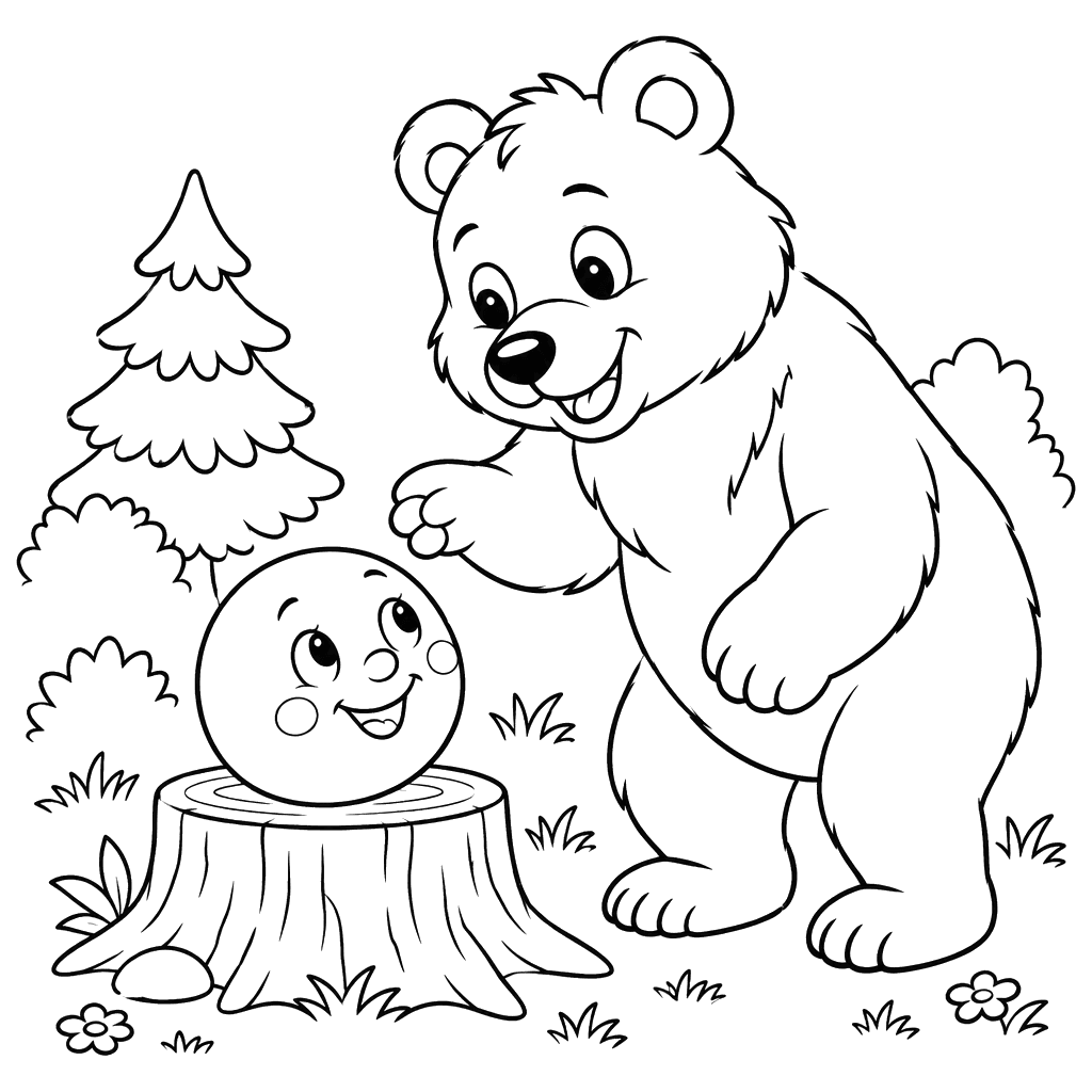 Kolobok and Bear Coloring Page | ColorBoom