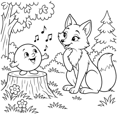 Kolobok Singing to the Fox Coloring Page