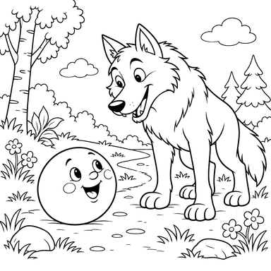 Kolobok and the Wolf Coloring Page