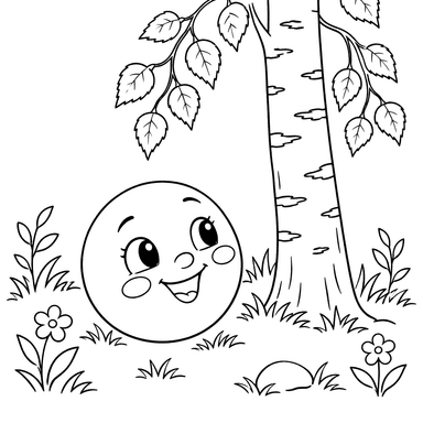 Kolobok Beside a Birch Tree Coloring Page