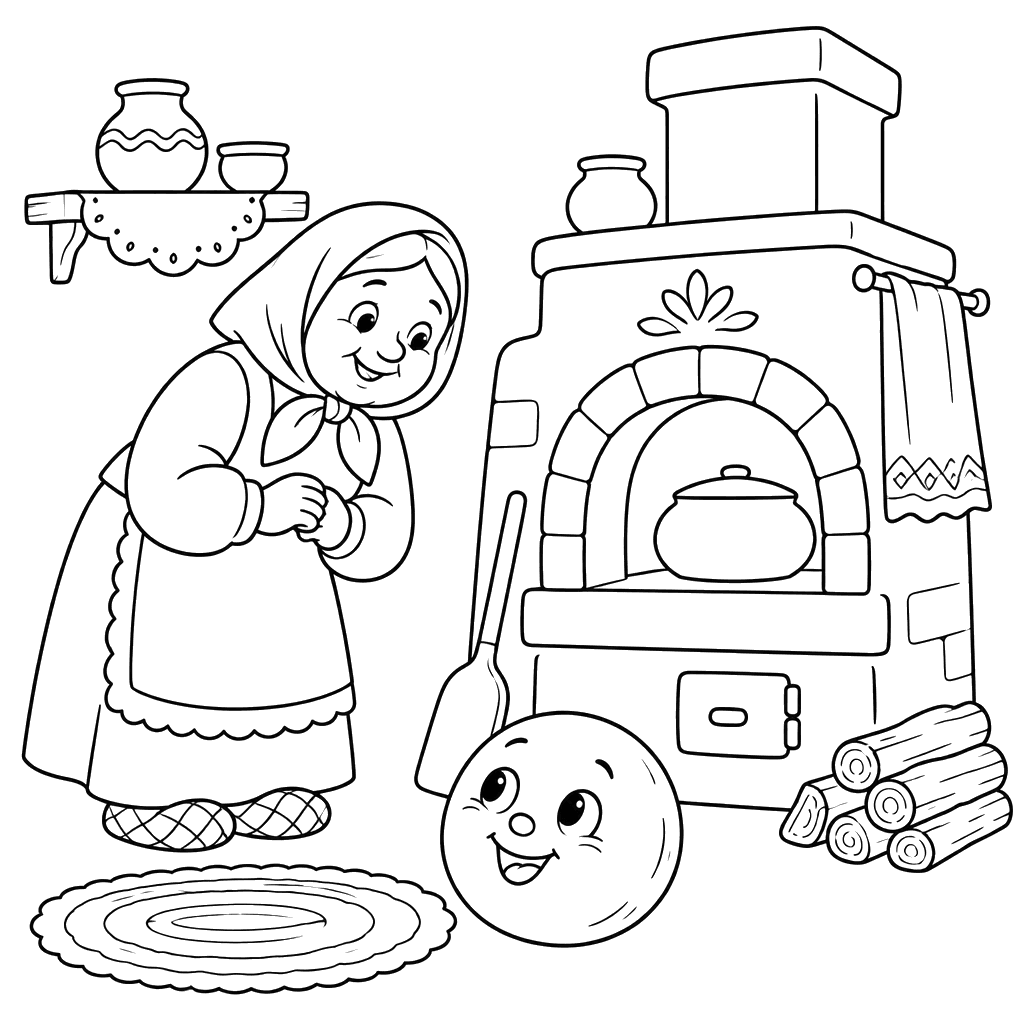 Kolobok at the Old Stove Coloring Page