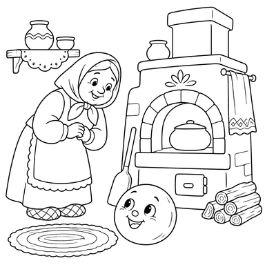 Kolobok at the Old Stove Coloring Page
