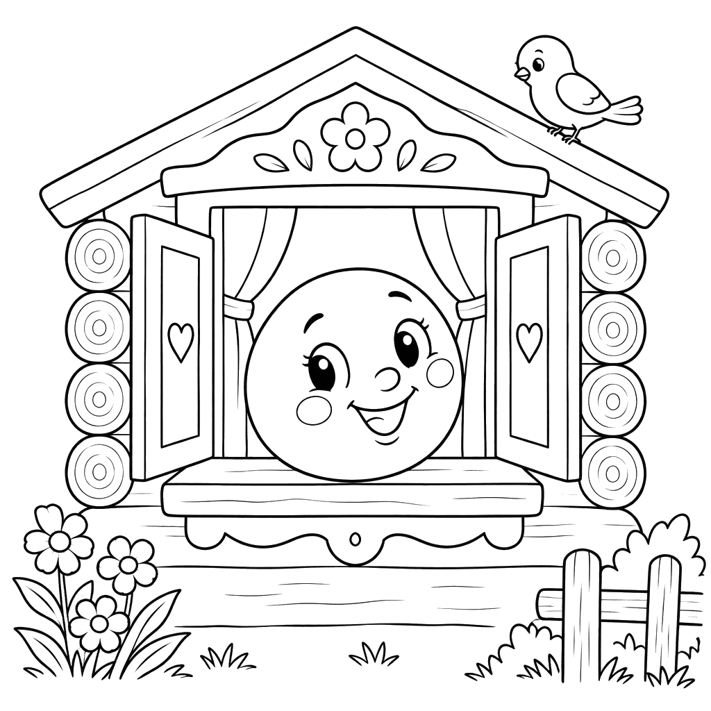Kolobok on a Cottage Window