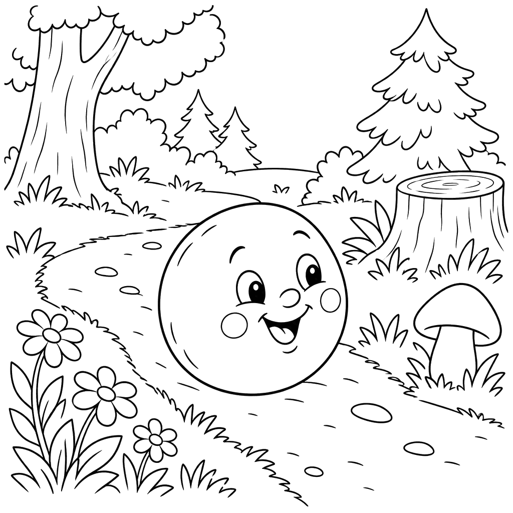 Kolobok on a Forest Path Coloring Page