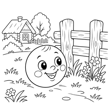Kolobok by the Village Fence Coloring Page