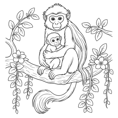 Kolobus and Baby on a Branch Coloring Page