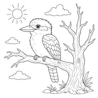 Kookaburra on a Branch Coloring Page