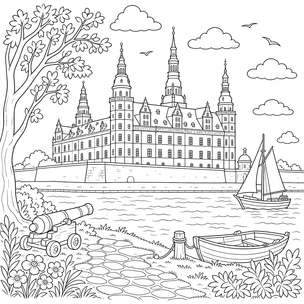 Kronborg Castle Denmark Coloring Page