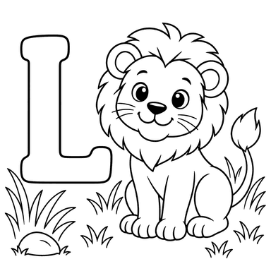 Letter L and Lion Coloring Page