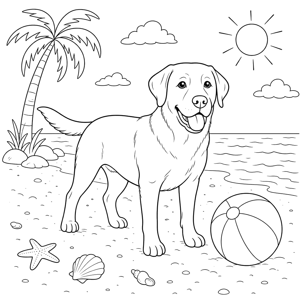 Labrador on the Beach with Ball