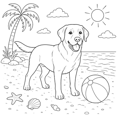 Labrador on the Beach with Ball