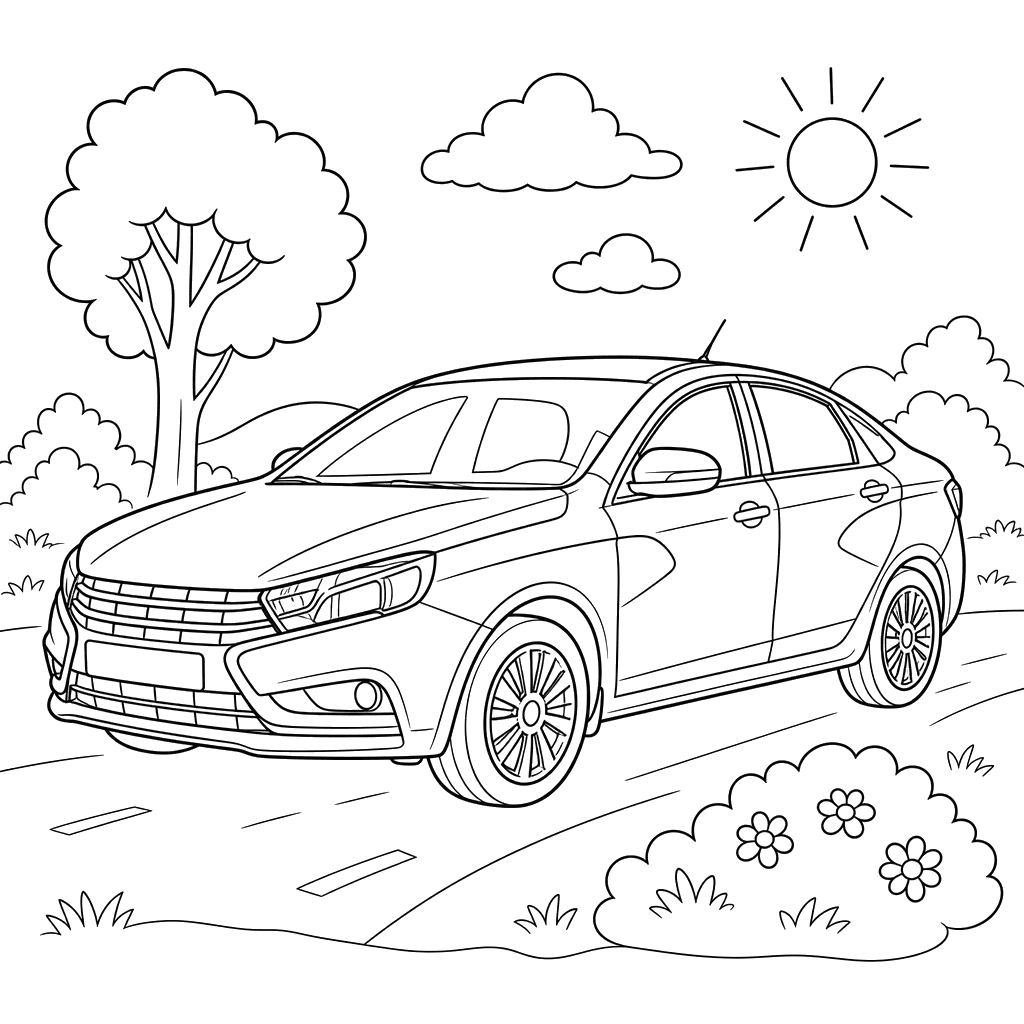 LADA Vesta Car Coloring Page