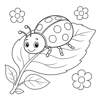 Ladybug on a Leaf Coloring Page