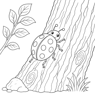Ladybug on Tree Bark Coloring Page