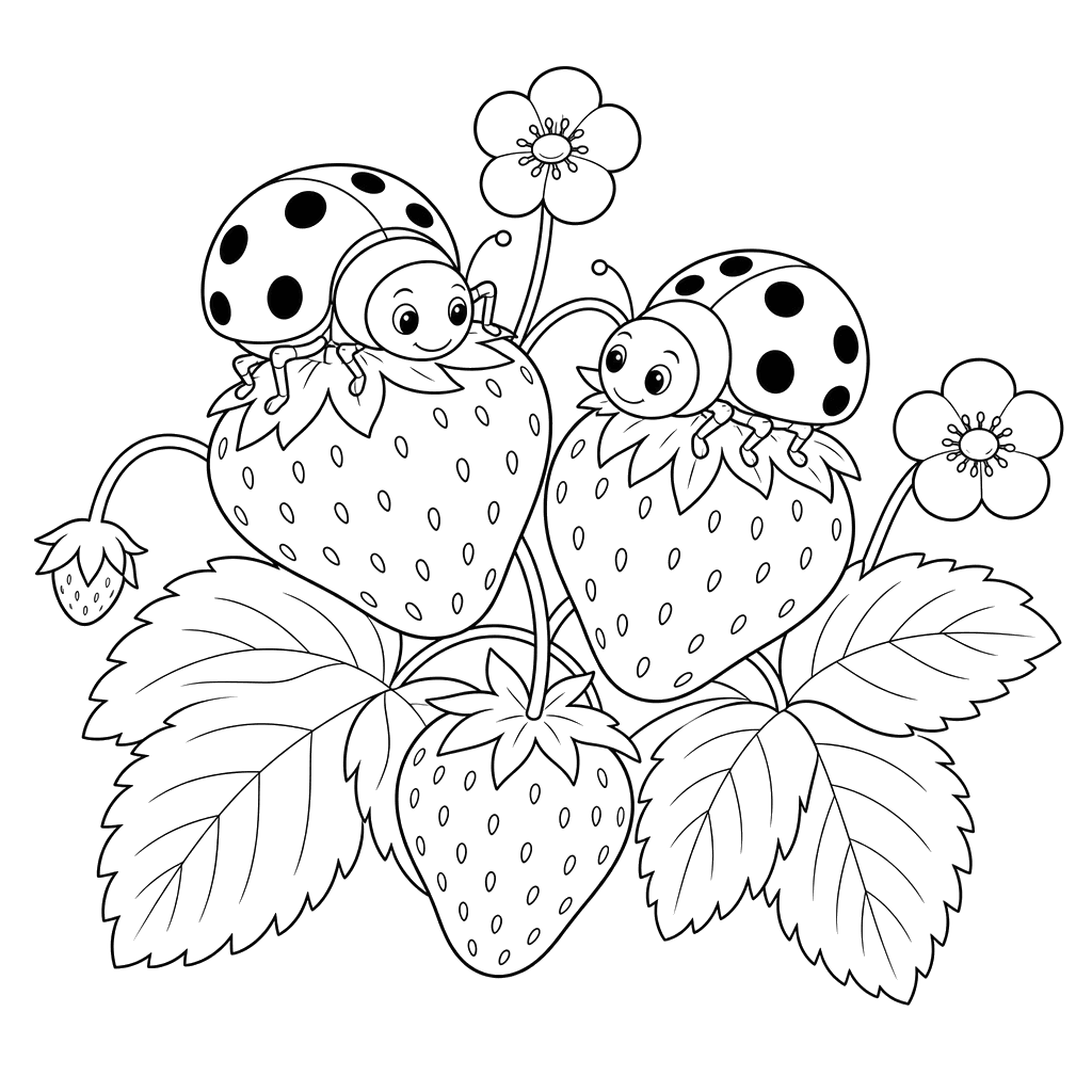 Two Ladybugs on a Ripe Strawberry
