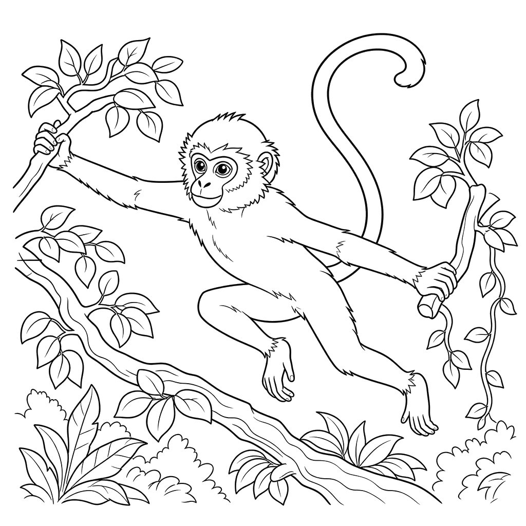 Langur Jumping Coloring Page