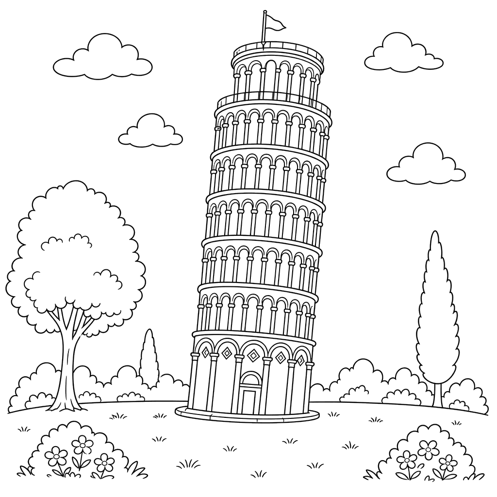 Leaning Tower of Pisa Coloring Page