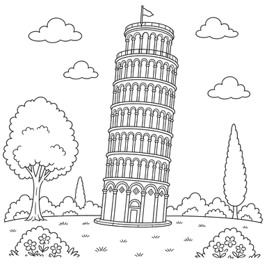 Leaning Tower of Pisa Coloring Page