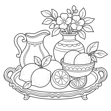 Lemons on a Tray Coloring Page