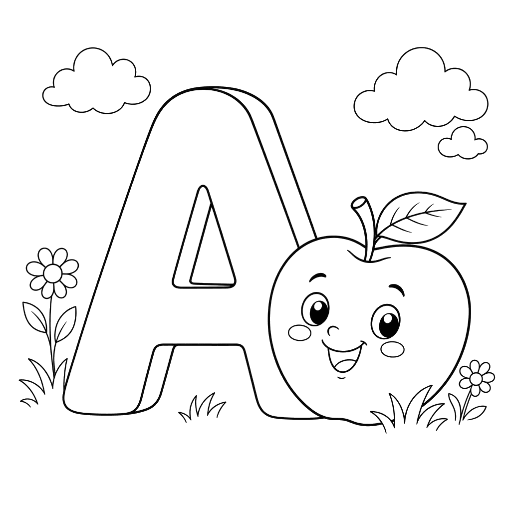 Letter A is for Apple Coloring Page