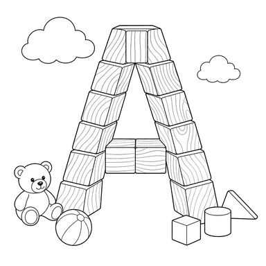 Letter A Toy Blocks Coloring Page