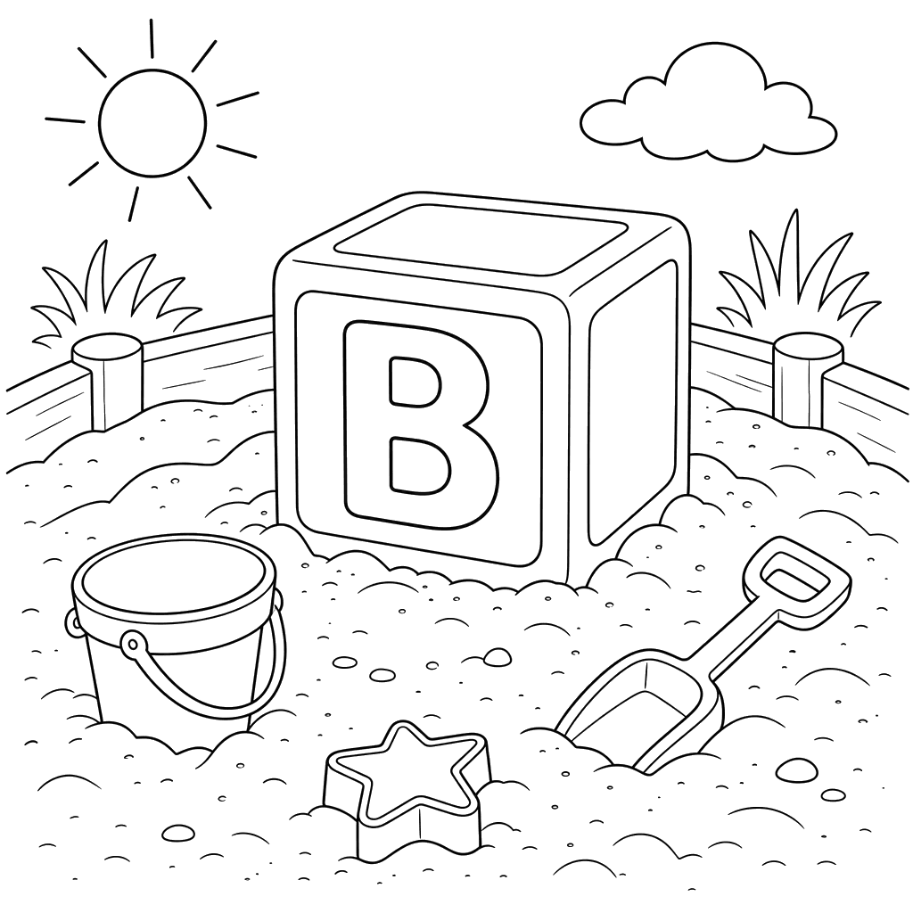 Letter B Toy Block Coloring Page