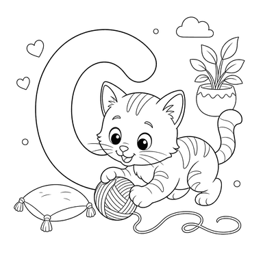 Letter C and Cat Coloring Page